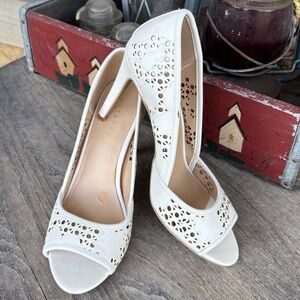 Metaphor White Laser Cut Peep-Toe‎ Heels